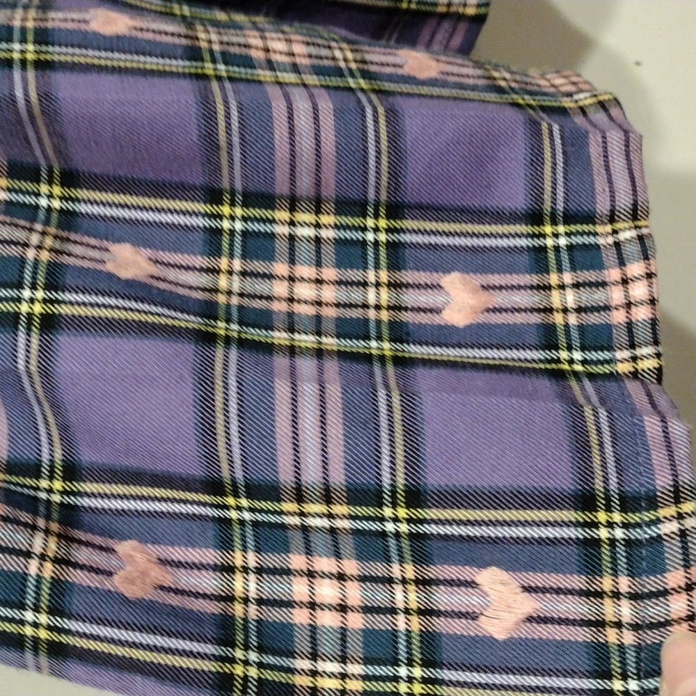 Hot Topic Purple & Pink Pastel Plaid Embroidered Heart Mini Skirt Sz XL-Harajuku - Picture 5 of 5